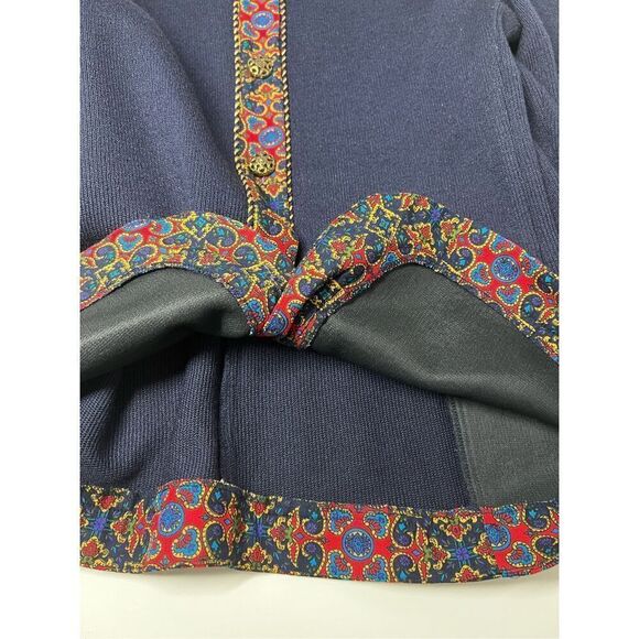 Vintage Jeffrey and Dara Set navy blue knit jacket with embroidery Skirt midi pl - Picture 13 of 16